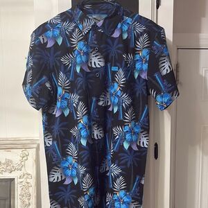 NWOT RETRO RIFLE Suppressed Blue and Black Tropical Casual Botton Down Shirt